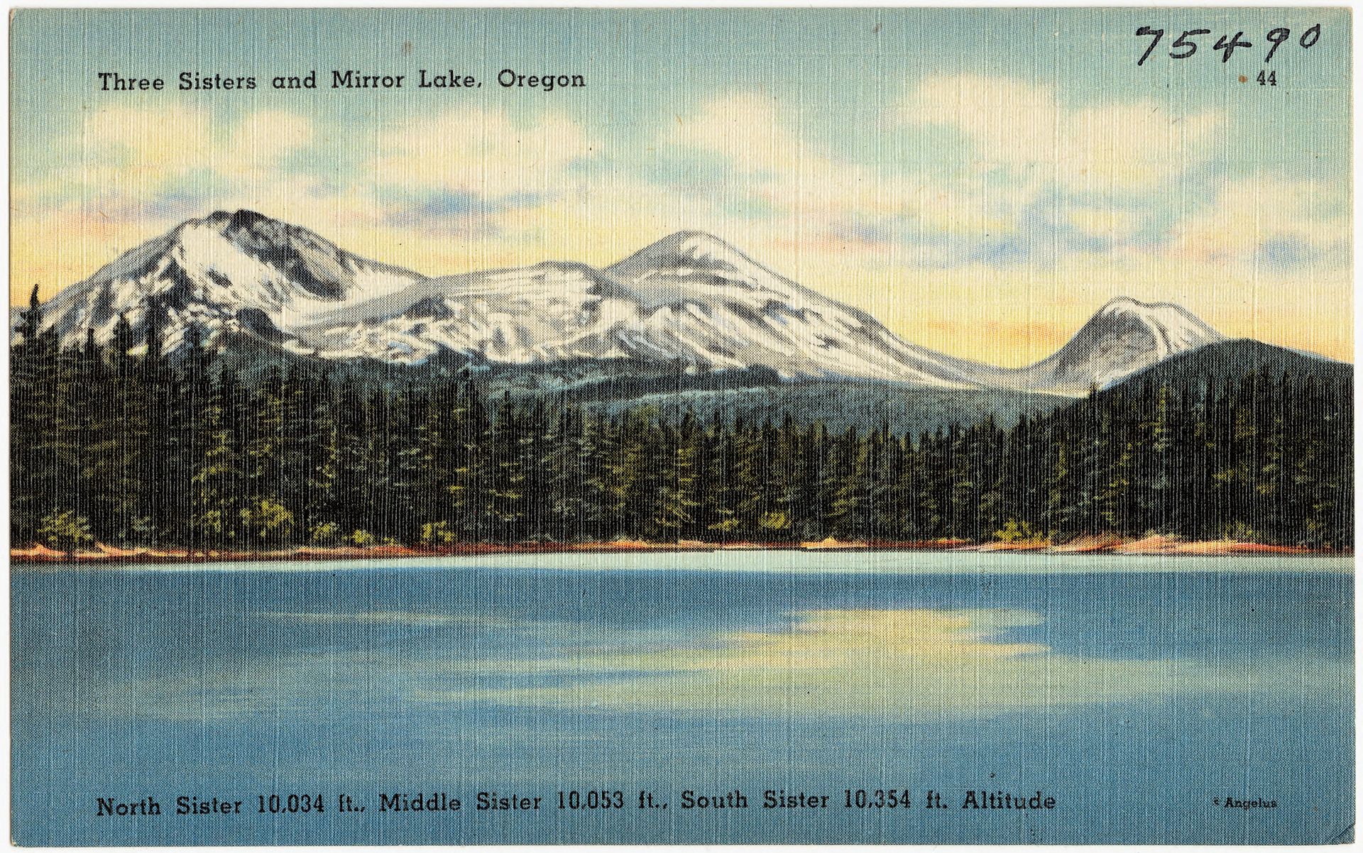 Three Sisters reflected in Mirror Lake, Oregon